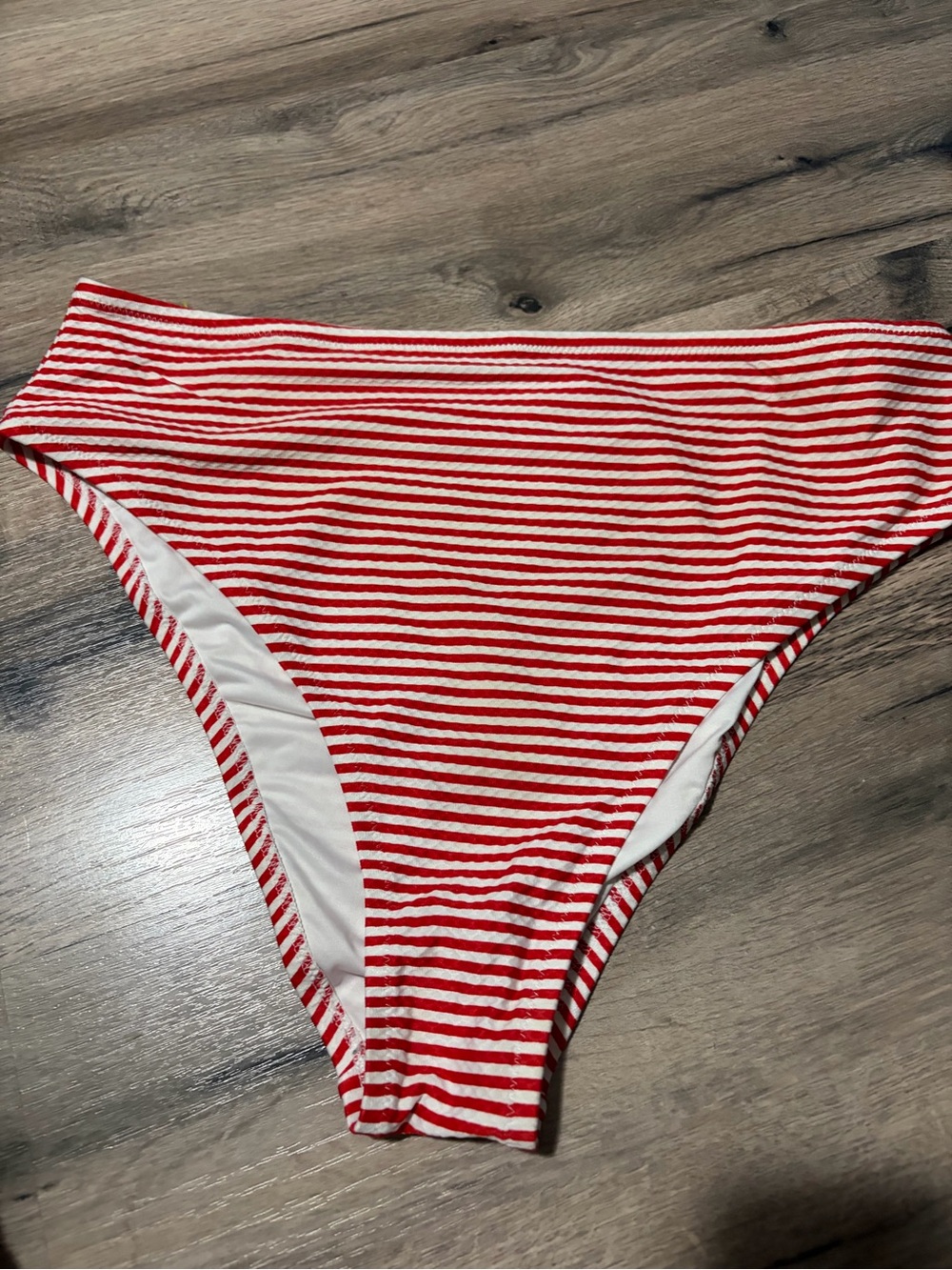 Red and White Striped Women's Swim Bottom- large